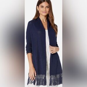 Lilly Pulitzer Navy Blue Tatum Fringe Open-Front Cardigan Women’s Size Small